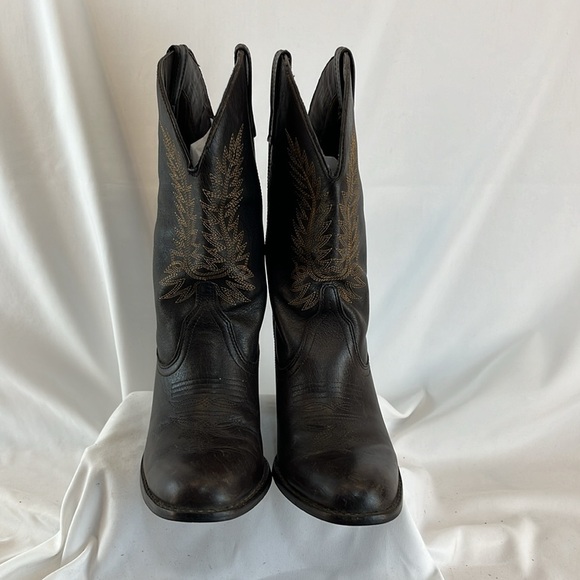 Steve Madden Frontier Brown Leather Mid-Calf Heeled Cowboy Boots - Picture 4 of 11